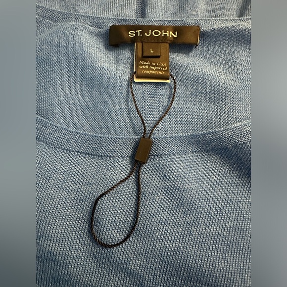 ST. JOHN Blue Wool Silk Knit Top Blouse Shirt Lightweight Boat Neck Pullout Tee - Picture 8 of 13